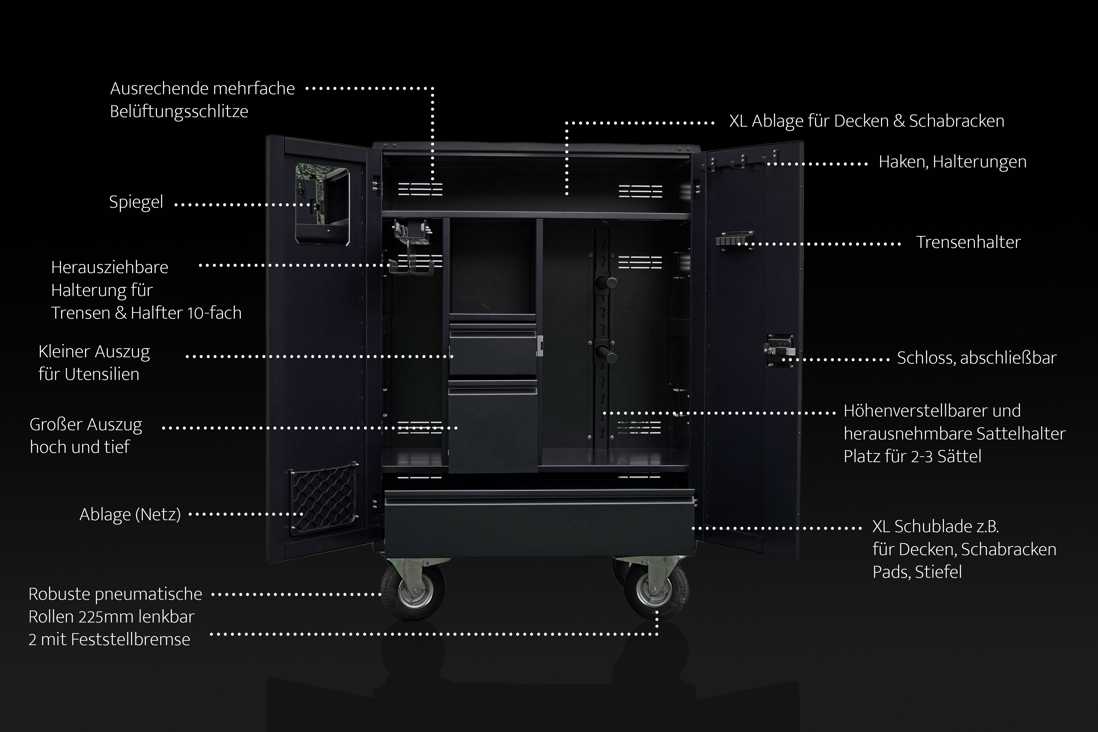 Lindberg Equestrian Sattelschrank, Turnierschrank, tack locker, tack trunk, zadelkast, Ablage für Pferde Decken und Schabracken